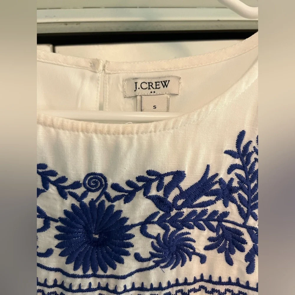 Women’s J. Crew Dress with Blue Embroidery - Picture 2 of 5
